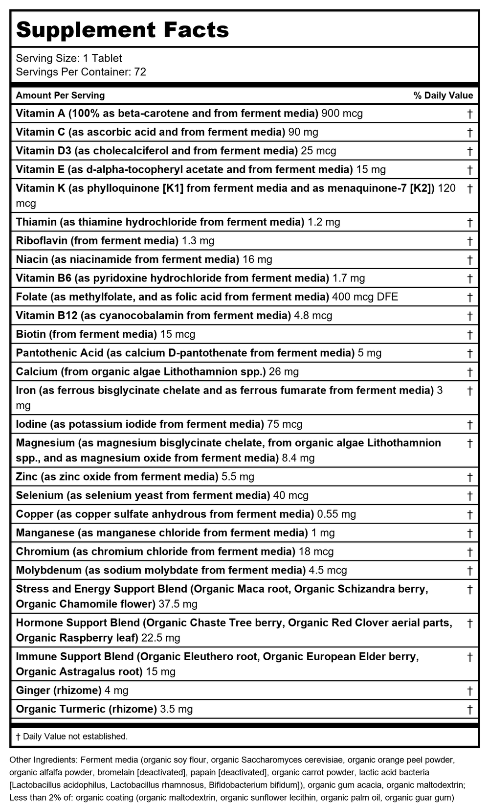 New Chapter Every Woman's One Daily 72 Vtabs - Supplement Facts panel