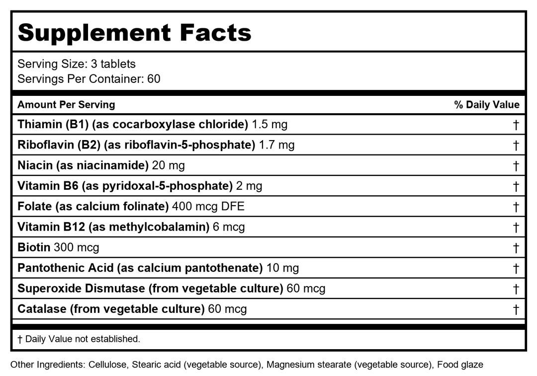 Biotics Research Bio-B 100 180 Tablets - Supplement Facts panel