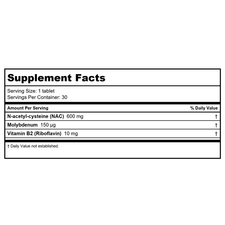 Kal NAC+ 600 mg 30 Tablets - Supplement Facts panel