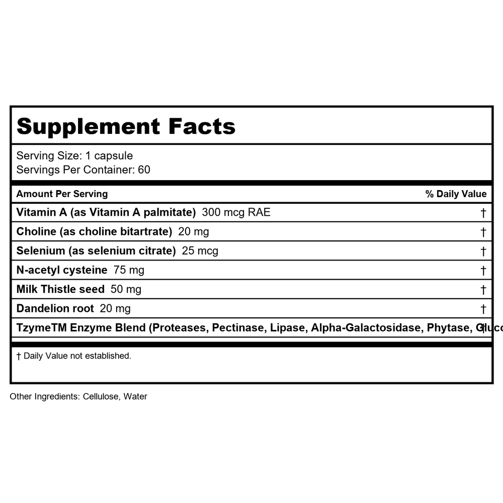 Transformation Enzymes ExcellZyme 60 Vcaps - Supplement Facts panel