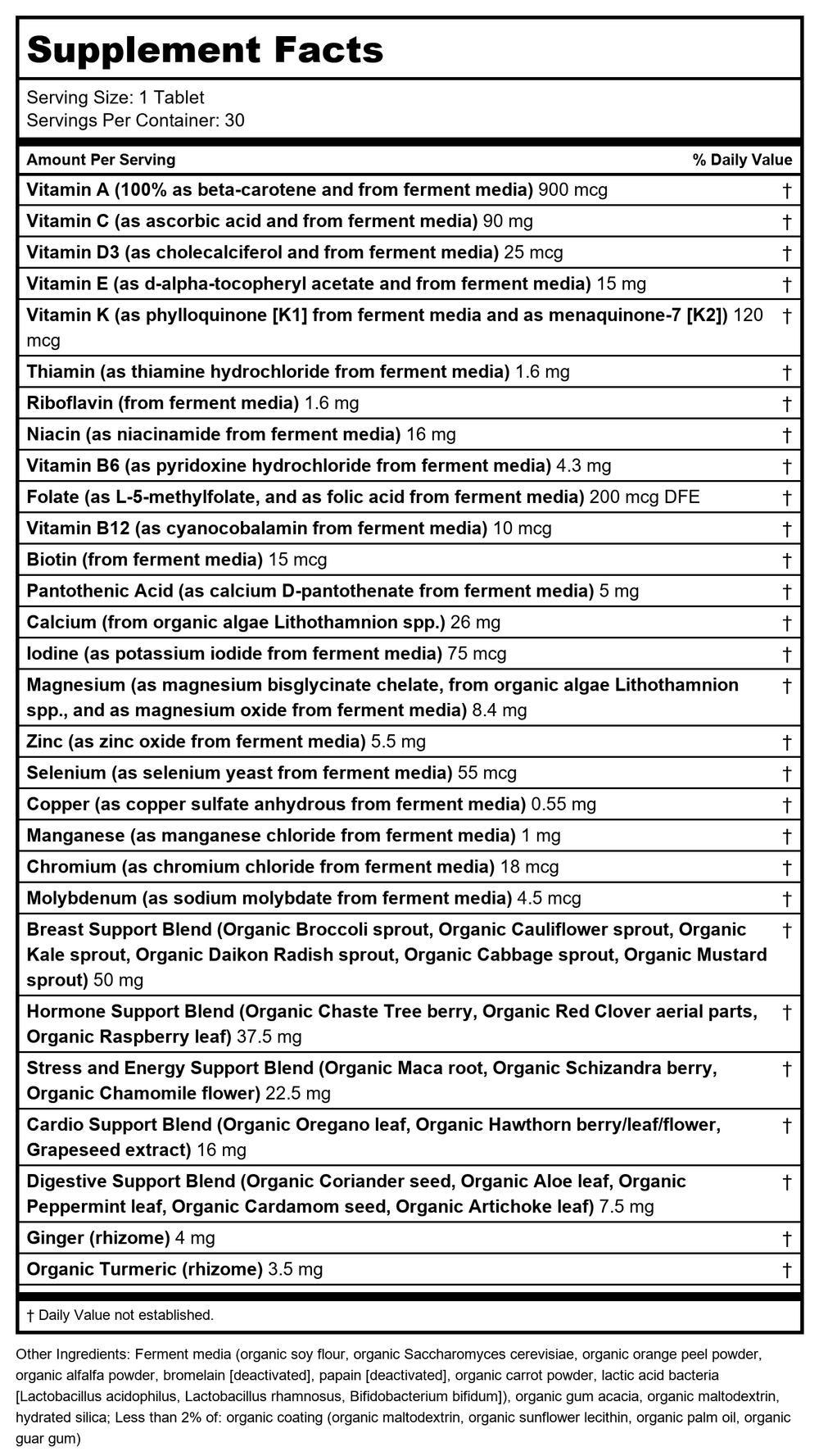New Chapter Every Woman's One Daily 40+ Multivitamin 24 Vtabs - Supplement Facts panel