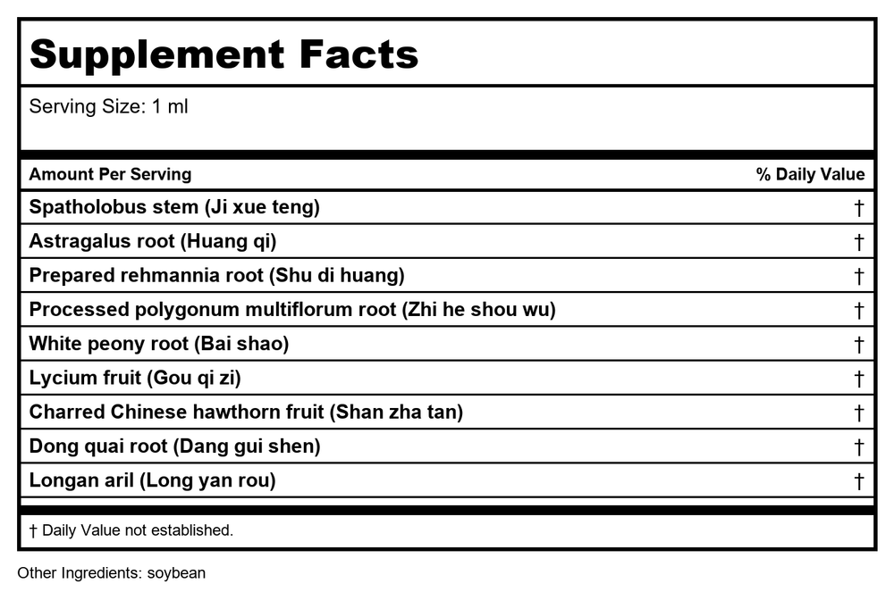 Kan Herb Chinese Modular Solutions Tonify Red River 1oz - Supplement Facts panel
