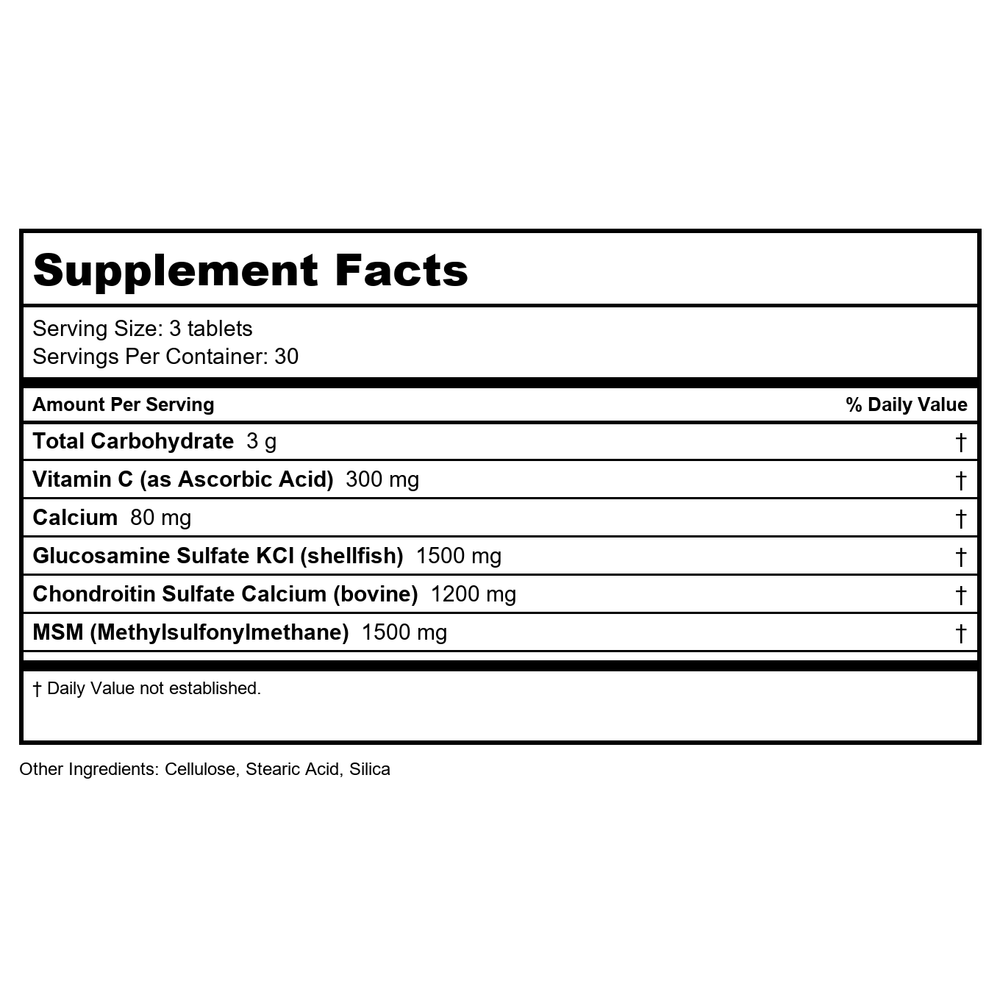 KAL Glucosamine Chondroitin MSM 60 Vcaps - Supplement Facts panel