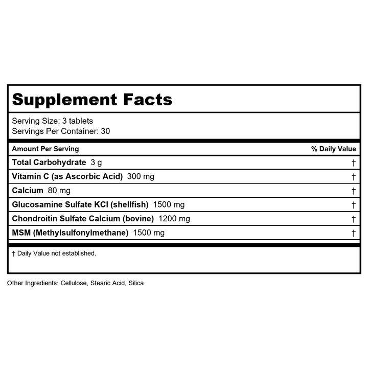 KAL Glucosamine Chondroitin MSM 60 Vcaps - Supplement Facts panel