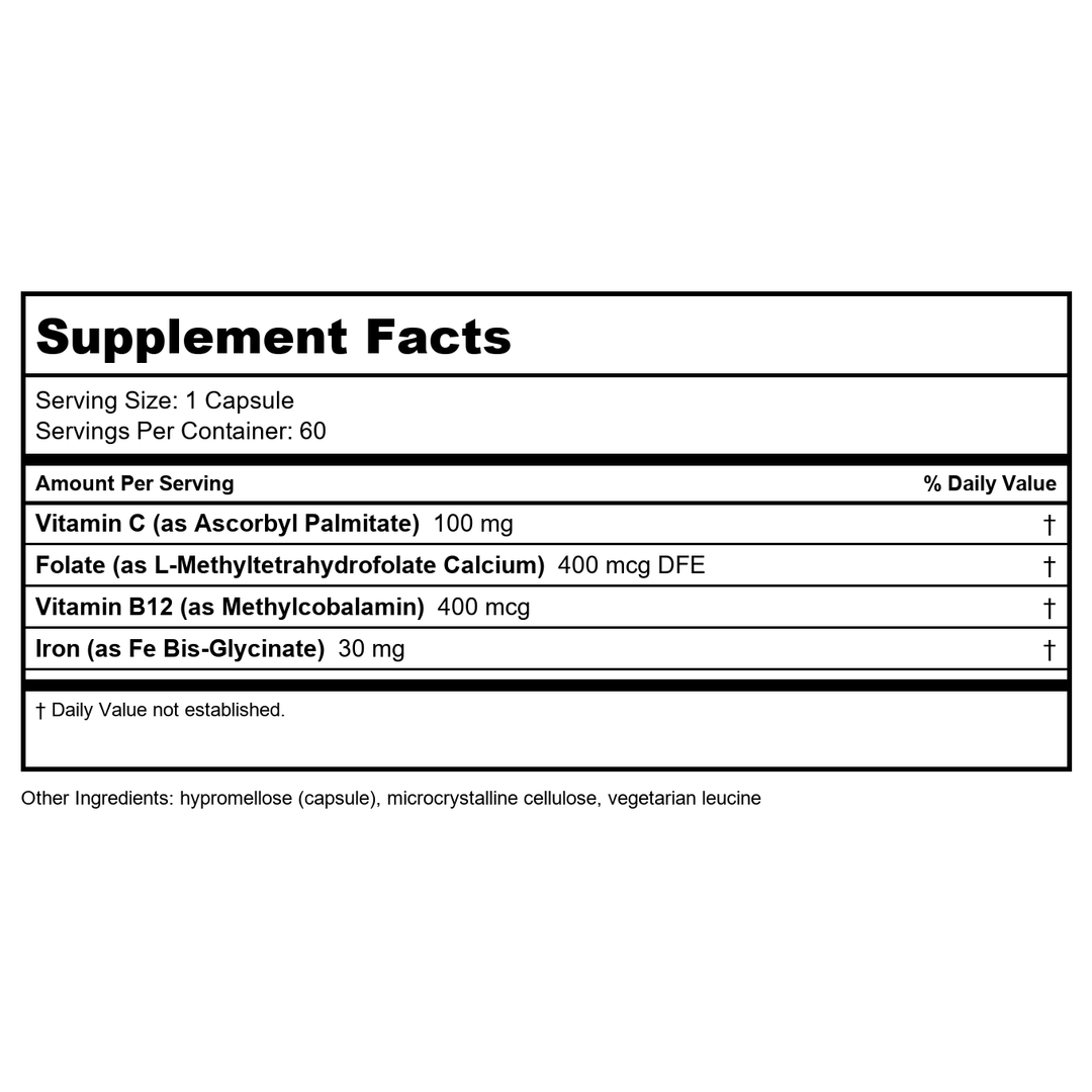 Davinci Iron Bis-Glycinate 60 Capsules - 2 Pack - Supplement Facts panel