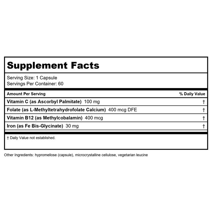 Davinci Iron Bis-Glycinate 60 Capsules - 2 Pack - Supplement Facts panel