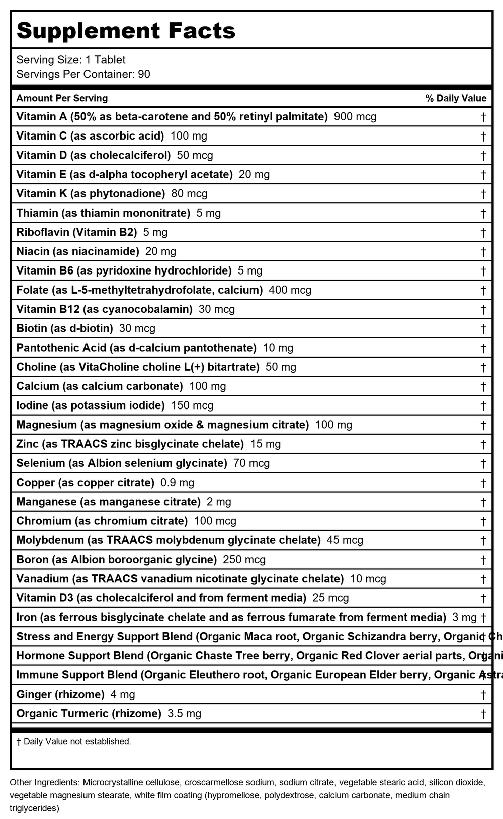New Chapter Every Woman's One Daily Multivitamin 96 Vtabs - Supplement Facts panel