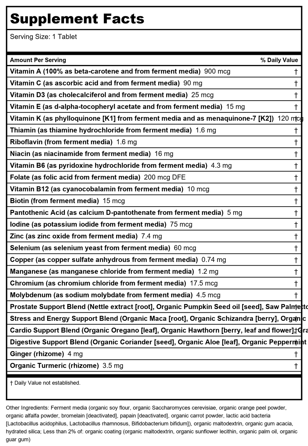 New Chapter Every Man's One Daily 40+ Multivitamin 96 Vtabs - Supplement Facts panel