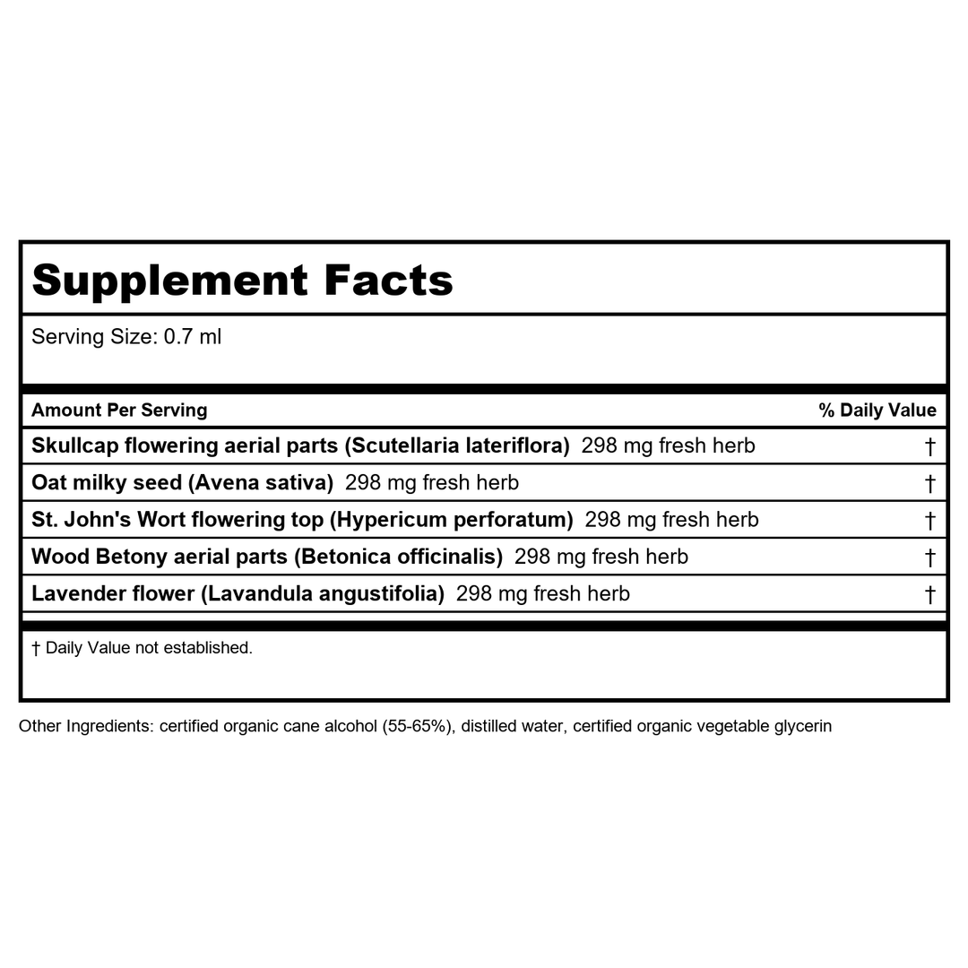 Herb Pharm Nervous System Tonic 1oz - Supplement Facts panel