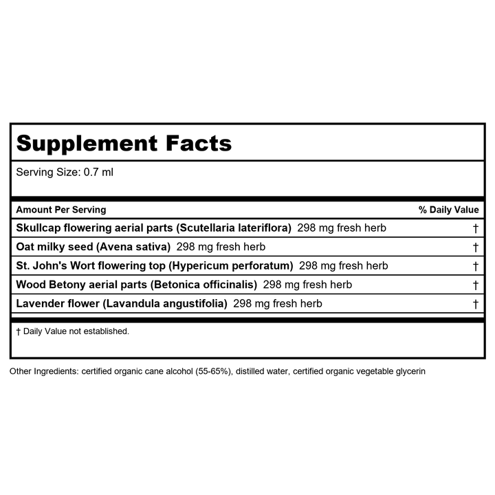 Herb Pharm Nervous System Tonic 1oz - Supplement Facts panel