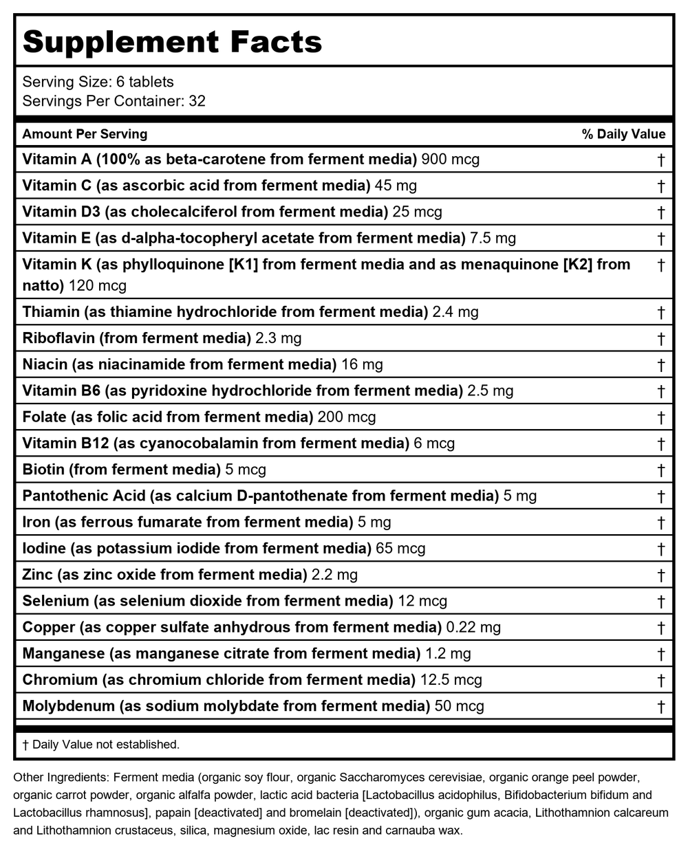 New Chapter Tiny Tabs Multivitamin 192 Vtabs - Supplement Facts panel