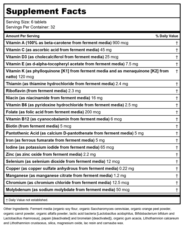 New Chapter Tiny Tabs Multivitamin 192 Vtabs - Supplement Facts panel
