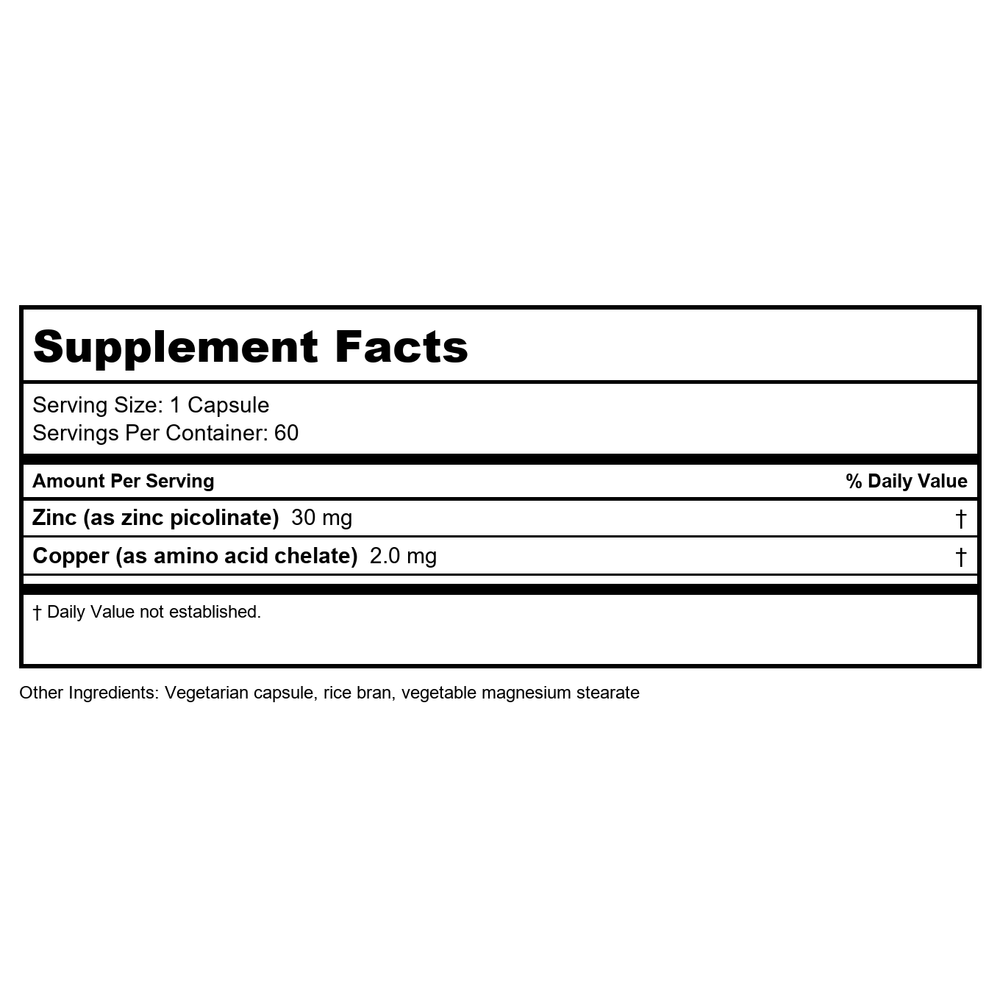 Karuna Zinc Picolinate Plus 60 Vcaps - Supplement Facts panel