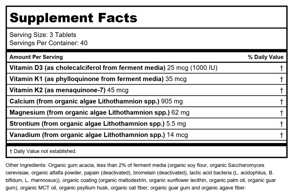 New Chapter Bone Strength Take Care 120 Slim Tablets - Supplement Facts panel