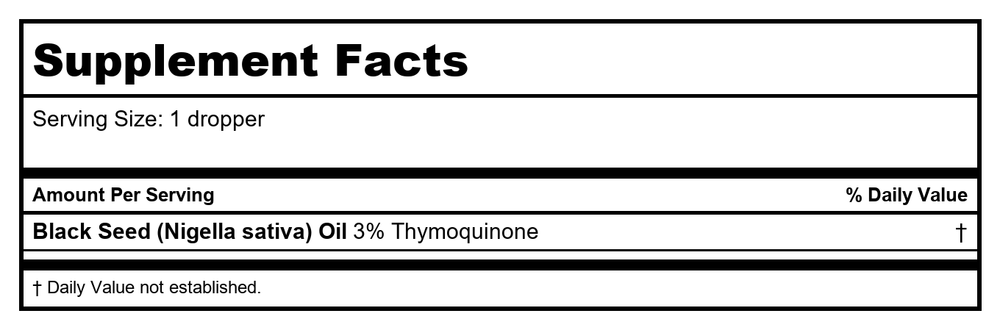 Heritage Black Seed Oil 3% Thymoquinone 1oz - Supplement Facts panel