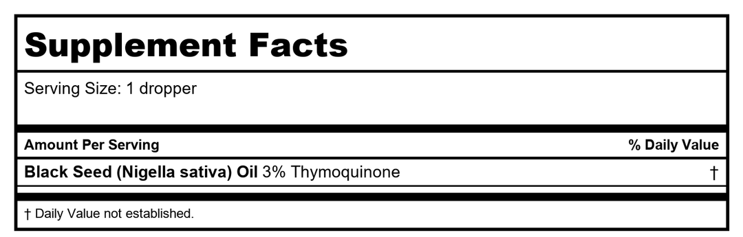 Heritage Black Seed Oil 3% Thymoquinone 1oz - Supplement Facts panel