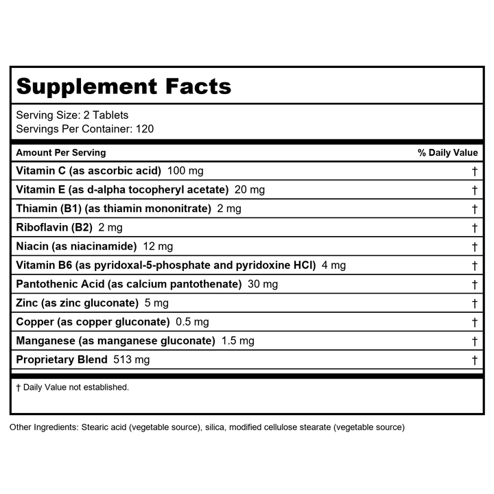 Biotics Research ADHS 120 Tablets - Supplement Facts panel