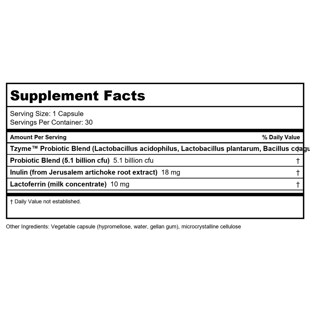 Transformation Enzymes Probiotic 30 Capsules - Supplement Facts panel
