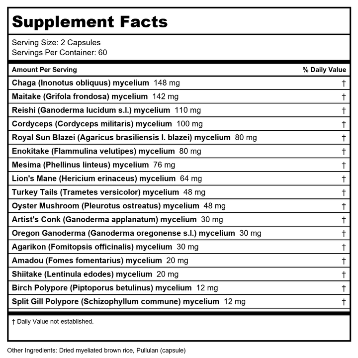 Host Defense Mushrooms MyCommunity Capsules 120 vegcaps - - Supplement Facts panel