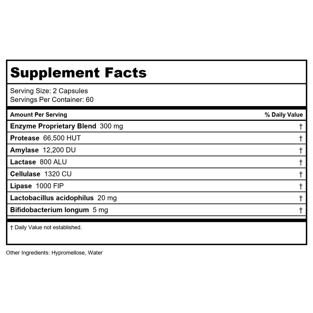 Transformation Enzymes Digestzyme 120 Capsules - Supplement Facts panel