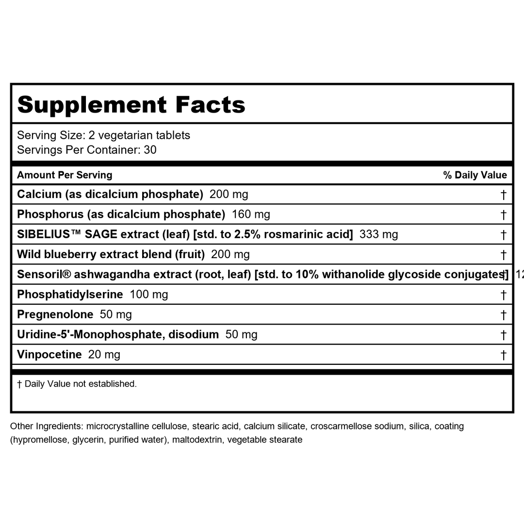 Life Extension Cognitex Elite Pregnenolone 60 Tablets - Supplement Facts panel