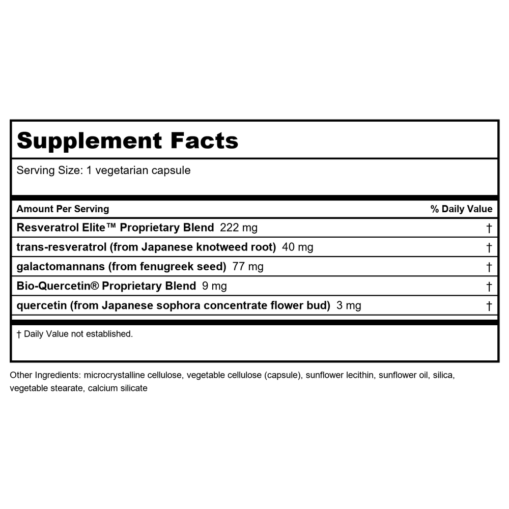 Life Extension Optimized Resveratrol 60 Vcaps - 2 Pack - Supplement Facts panel