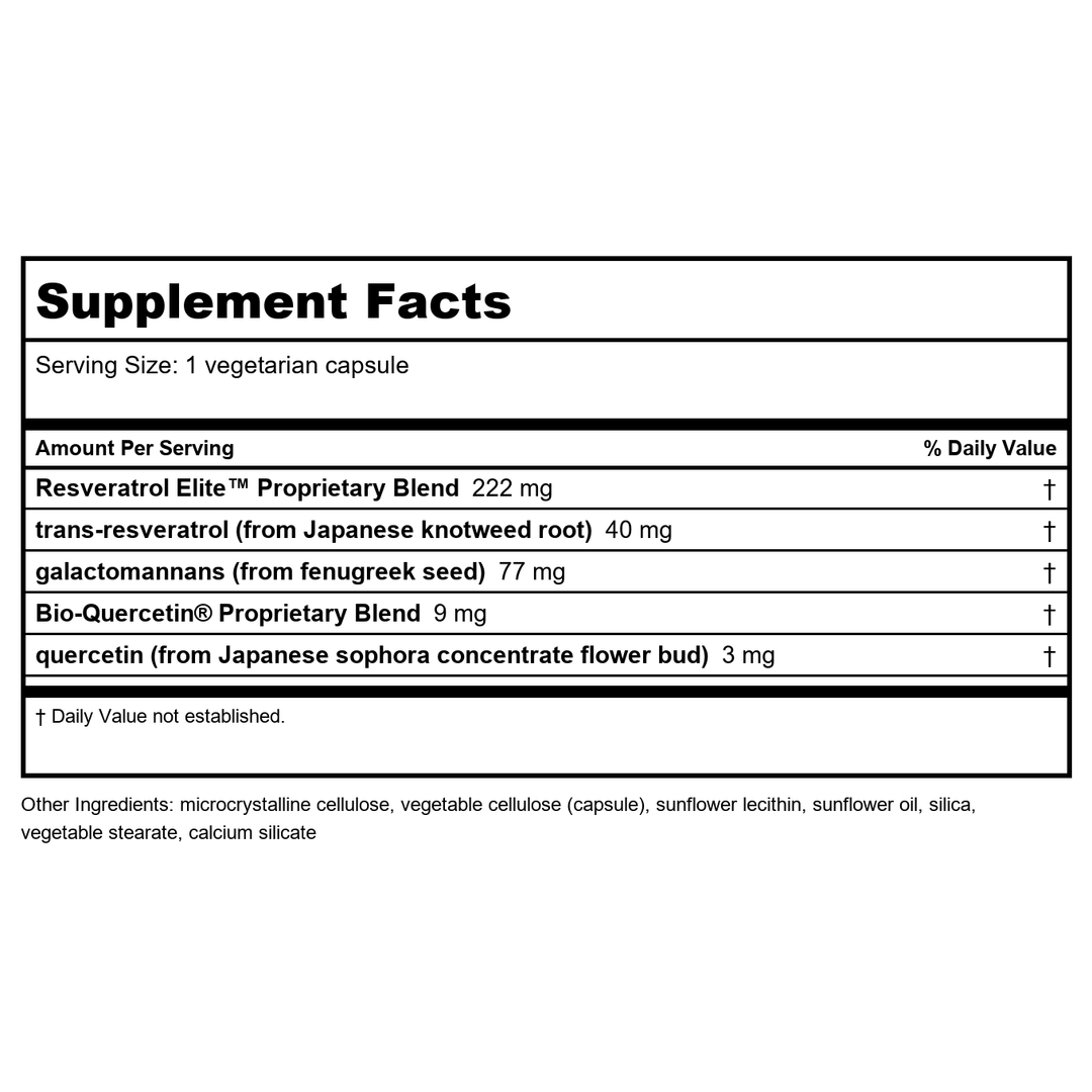 Life Extension Optimized Resveratrol 60 Vcaps - 2 Pack - Supplement Facts panel