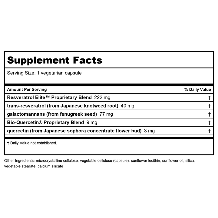 Life Extension Optimized Resveratrol 60 Vcaps - 2 Pack - Supplement Facts panel