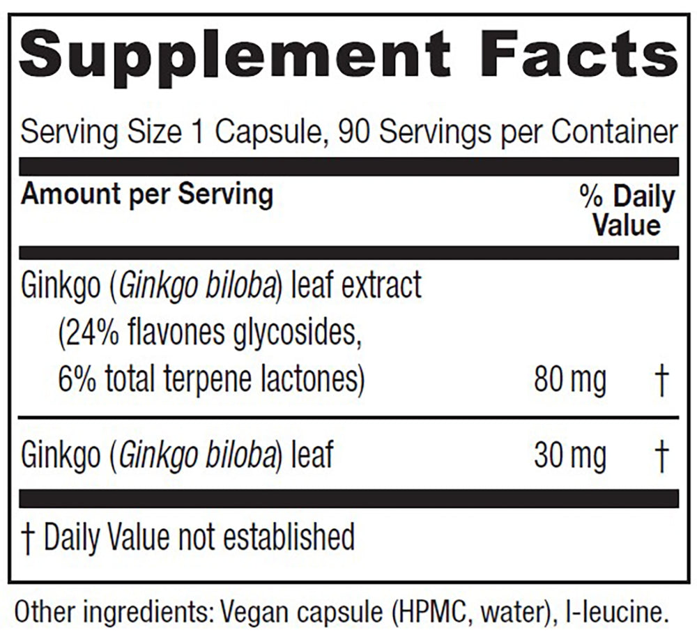 Vitanica Ginkgo 90 Vcaps - Supplement Facts panel