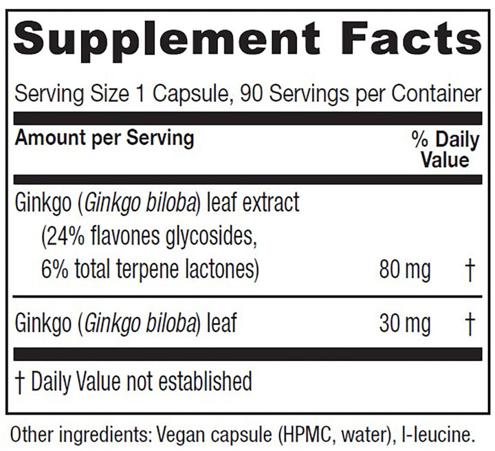 Vitanica Ginkgo 90 Vcaps - Supplement Facts panel