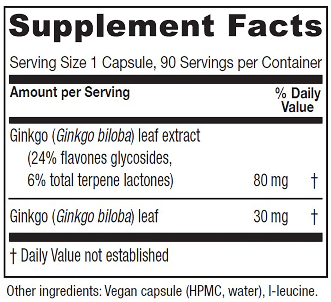 Vitanica Ginkgo 90 Vcaps - Supplement Facts panel