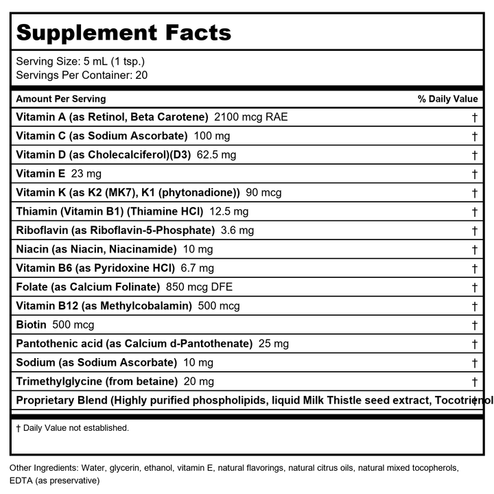 Quicksilver Scientific Ultra Vitamin 3.38 Ounce - Supplement Facts panel