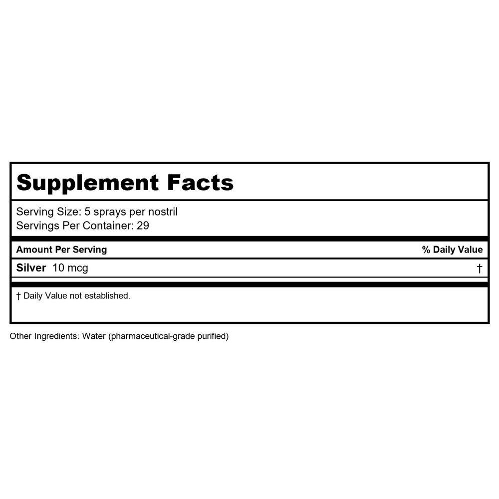 Argentyn 23 Nasal Spray Sinus Relief 1oz - Supplement Facts panel