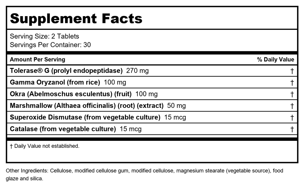 Biotics Research Gluterase 60 Tablets - Supplement Facts panel