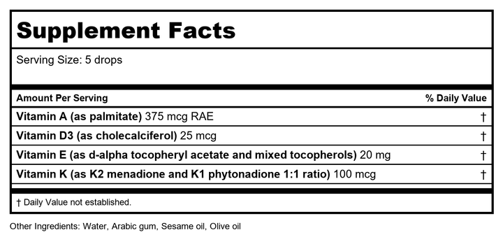 Biotics Research Bio-ADEK-Mulsion 1oz - Supplement Facts panel
