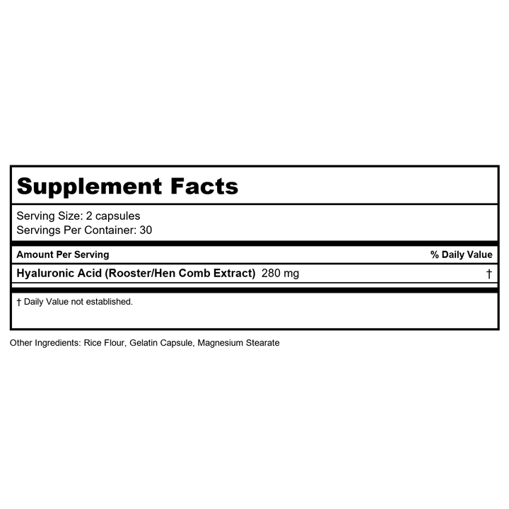 Lifetime Natural Hyaluronic Acid 140 mg 60 Capsules - Supplement Facts panel