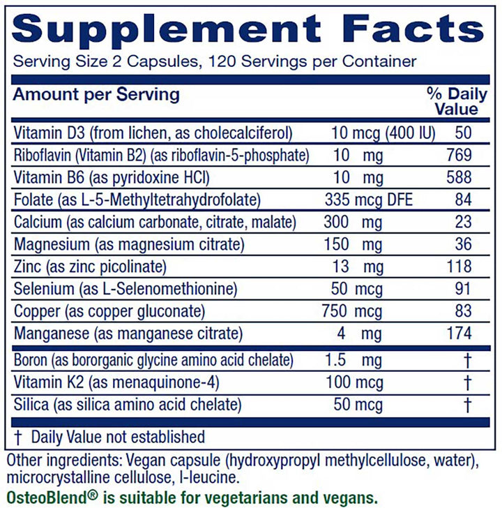 Vitanica OsteoBlend 120 Vcaps - Supplement Facts panel