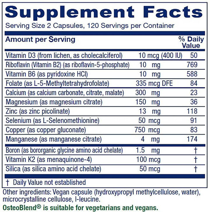 Vitanica OsteoBlend 120 Vcaps - Supplement Facts panel