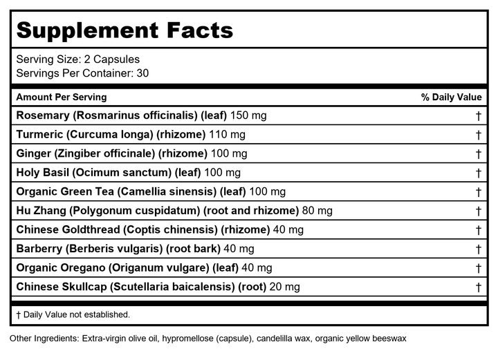 New Chapter Zyflamend 60 Vcaps - 2 Pack - Supplement Facts panel