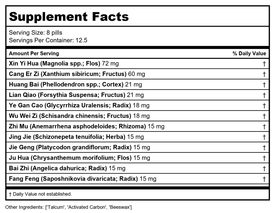 Nuherb Herbal Times Bi Yan Wan 100 Teapills - Supplement Facts panel