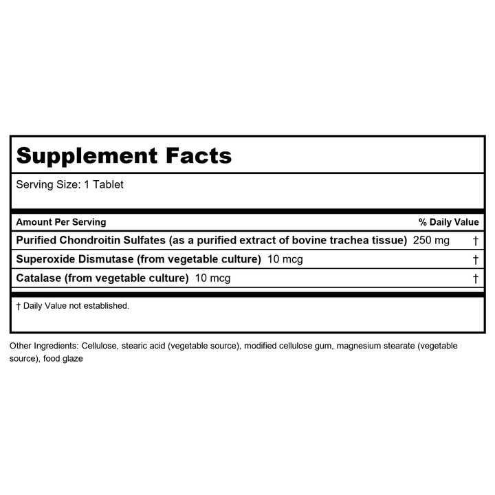 Biotics Research Purified Chondroitin Sulfates 90 Tablets - Supplement Facts panel