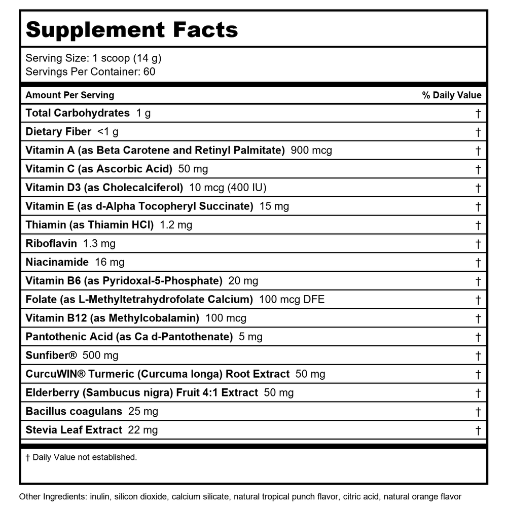 Little Davinci Mighty Vite Fruit Punch 84 Grams 60 Servings - Supplement Facts panel