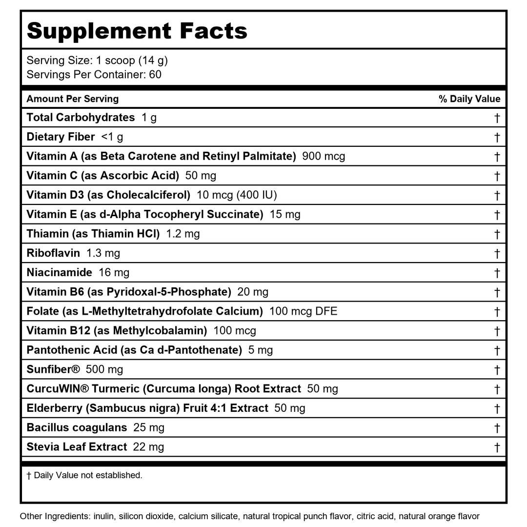 Little Davinci Mighty Vite Fruit Punch 84 Grams 60 Servings - Supplement Facts panel