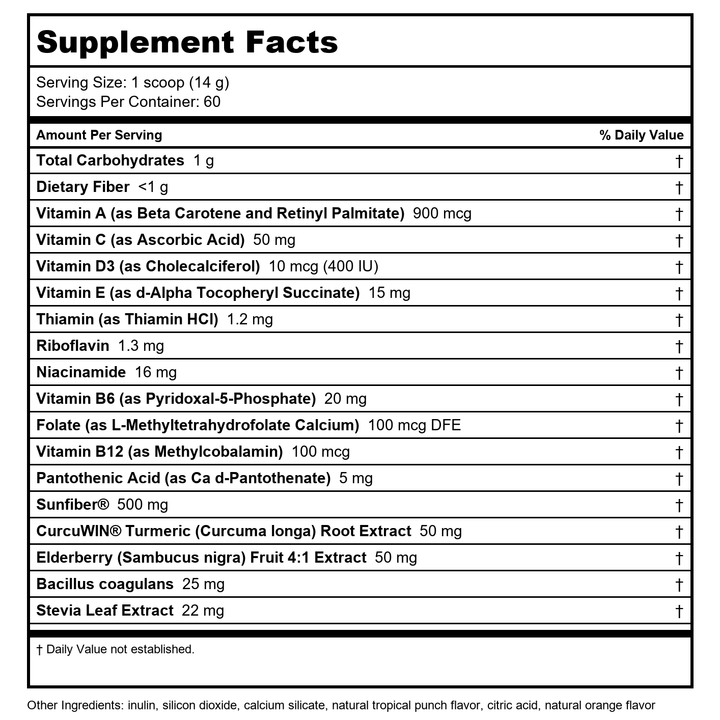 Little Davinci Mighty Vite Fruit Punch 84 Grams 60 Servings - Supplement Facts panel