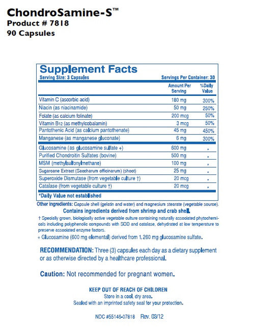 Biotics Research ChondroSamine-S 90 Capsules - Supplement Facts panel