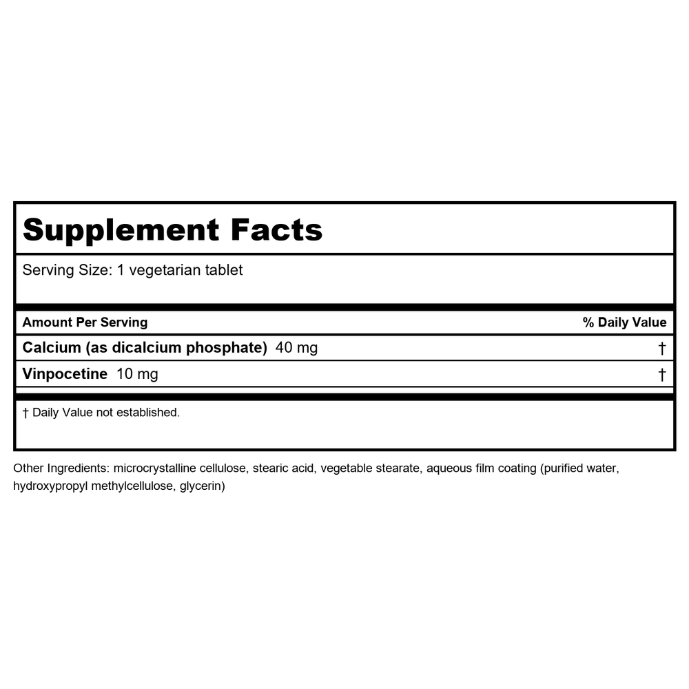 Life Extension Vinpocetine 10 mg 100 Tablets - Supplement Facts panel