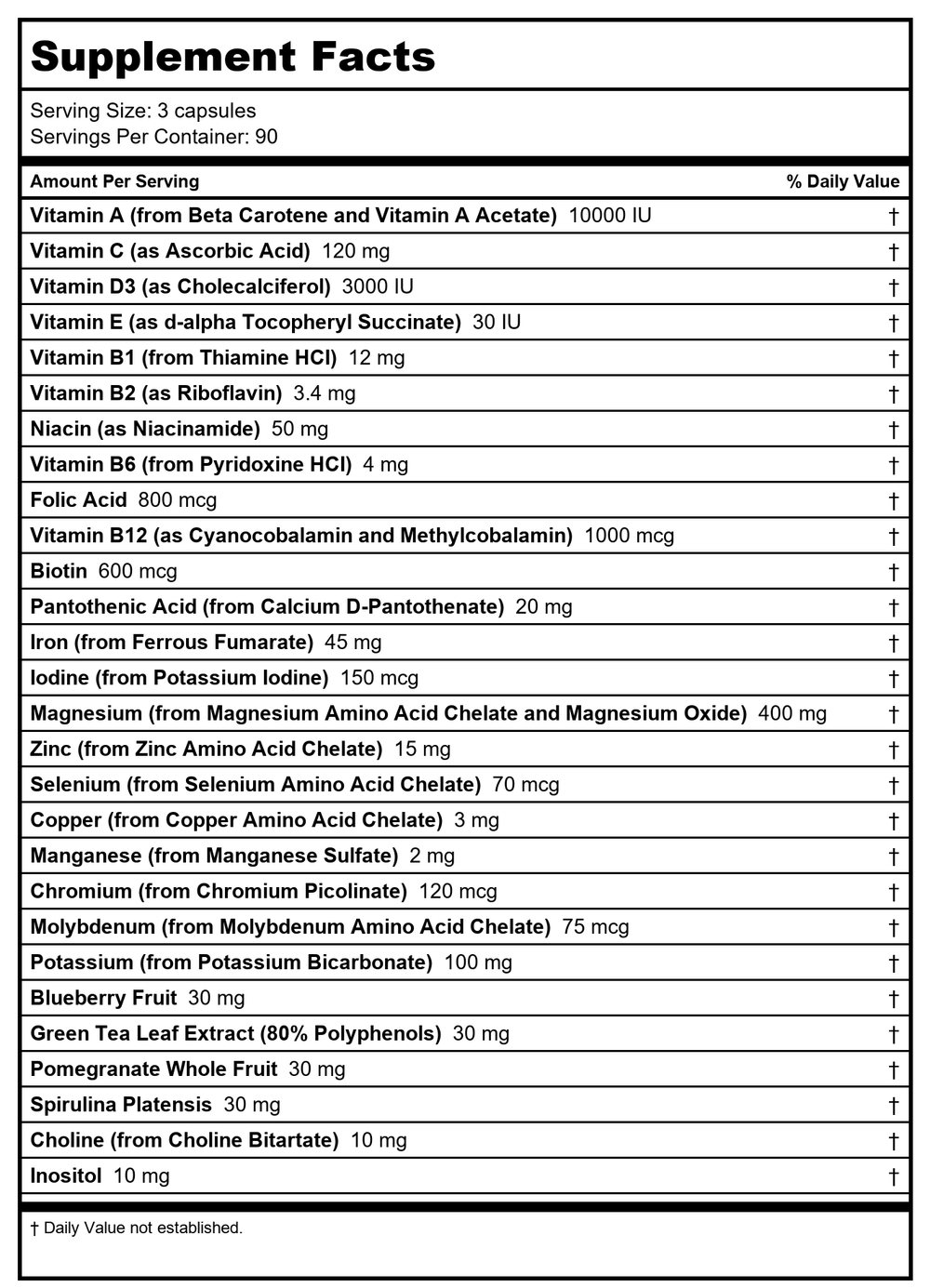 Bariatric Advantage Ultra Multi without Iron 270 Capsules - Supplement Facts panel