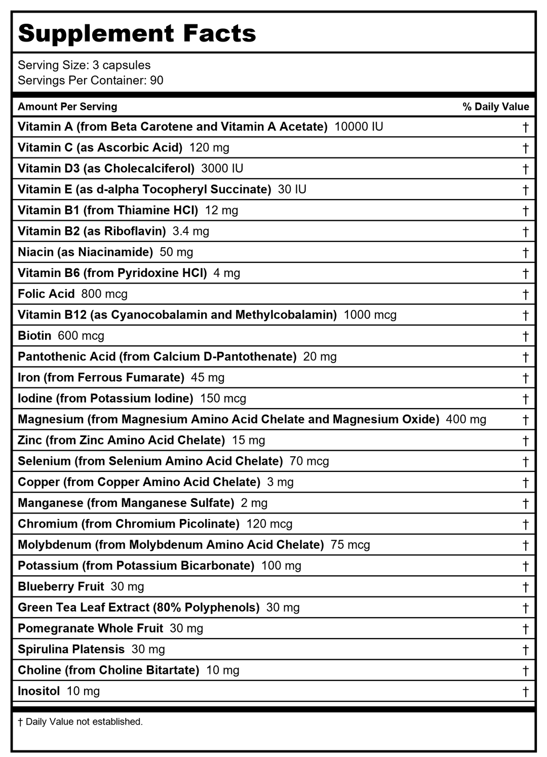 Bariatric Advantage Ultra Multi without Iron 270 Capsules - Supplement Facts panel