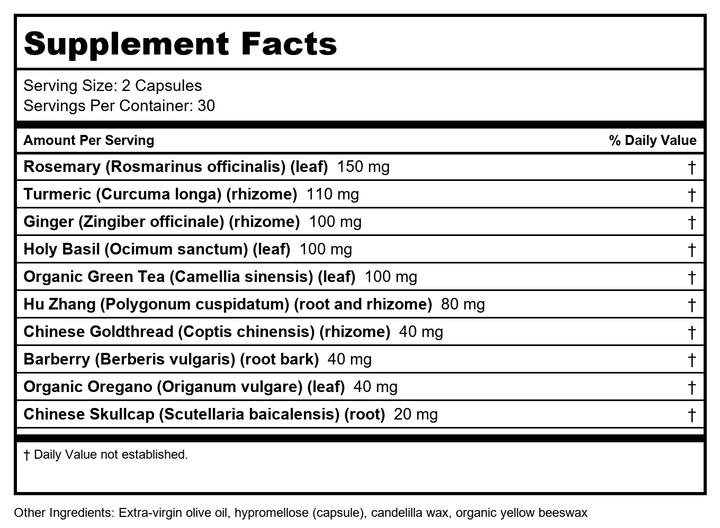 New Chapter Zyflamend 60 Vcaps - Supplement Facts panel