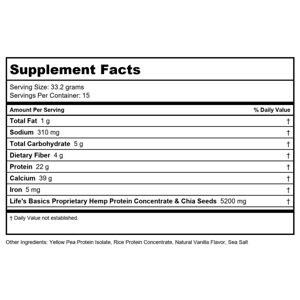 LifeTime Life's Basic Plant Protein Unsweetened 460 Grams - Supplement Facts panel